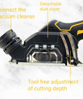 Industrial Workhorse Cordless Angle Grinder With 20000 Rpm Motor Quick Disc Swap And Ergonomic Grip To Smash Through Heavy Cutting Sanding And Dang Smooth Polishing showing detachable dust cover and vacuum connection.