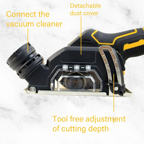 Industrial Workhorse Cordless Angle Grinder With 20000 Rpm Motor Quick Disc Swap And Ergonomic Grip To Smash Through Heavy Cutting Sanding And Dang Smooth Polishing showing detachable dust cover and vacuum connection.