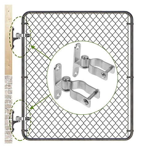 Heavy Duty Stainless Steel Door Hinges With Dual Ball Bearings For Buttery Smooth Gate Swing and Rock Solid Barn Door Mounting Kit on a fence.