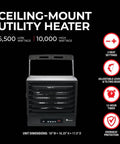Ceiling Mount Garage Heater 7500W And 6250W 240V With Adjustable Louvers And Tilt Head Overheat Protection High Low Heat