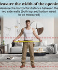 Person measuring doorway width for Extra Wide Baby Gate With Triple Lock System, Pressure Mounted Walk Through Auto Close Safety Gate.