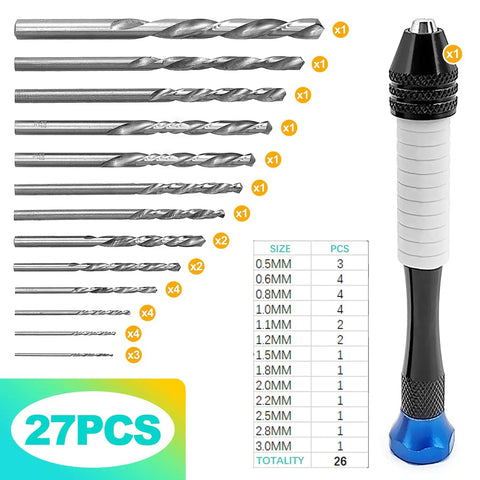 26 Pcs Pin Vise Hand Drill Set For Jewelry Making And DIY Projects, Precision Micro Drill Kit With 0.8-3.0mm Bits Including 1mm