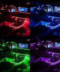 Lit Interior Car LED Strip Lights With Wireless App And Remote Control, RGB 5 In 1 Ambient Lighting Kit showcasing color options in car