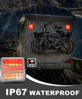 Wireless Trailer Lights Kit With Magnetic Mounts And Two Easy Mounting Options on RV, glowing in rain, IP67 waterproof, red lights