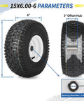Two Pack Tubeless Front Tires And Wheel Set For Lawn Mowers 15x6.00-6 With 3 Inch Offset Hub 3/4 Inch Bearing