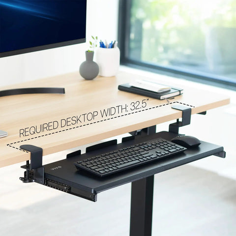 Under Desk Keyboard Tray With Heavy Duty Clamp Mount System 27 Inch Sliding Keyboard Drawer for ergonomic typing shown installed on desk