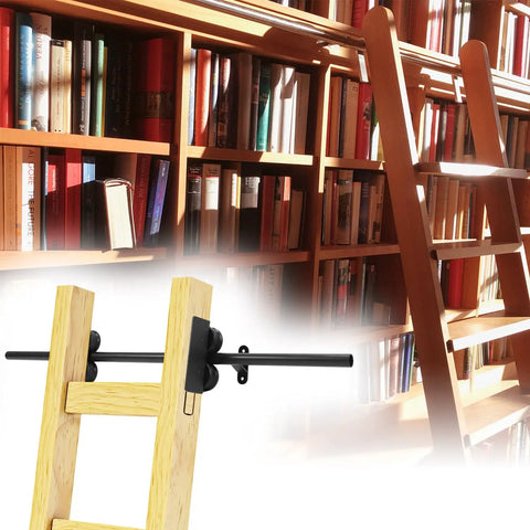 Rustic Black Round Tube Sliding Barn Ladder Track Kit With 39 And Three Quarters Inch Steel Track And Complete Hardware Set For No Fuss Install Durable Steel Construction For A Sleek Farmhouse Modern Look