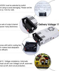 Beefy 12V 50A 600W DC Power Supply Converter From 110V 220V AC To 12V DC Adjustable Output showing cooling fan and terminals
