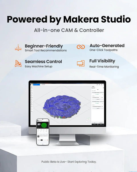 Premium Desktop Cnc Mill With Fourth Axis Rotary Attachment And Fully Enclosed Design For Hassle Free Carving And Dope Precision Prototyping software interface with 3D model display.