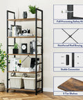 5 Tier Bookshelf Tall Bookcase Storage Organizer For Bedroom Living Room And Home Office Modern Durable Wood Shelving With Waterproof Panels Anti Scratch Finish Dope For Books Decor And Plants with safety features displayed.