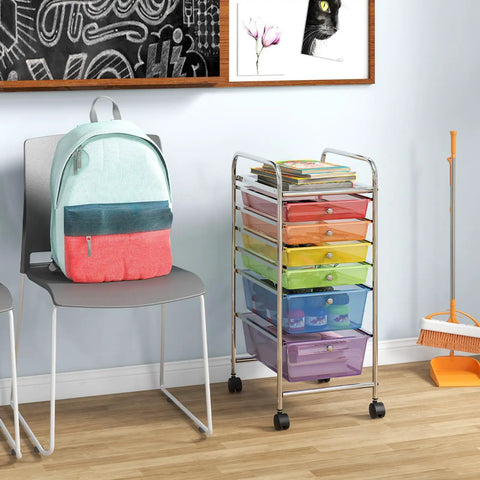 6 Drawer Rolling Storage Cart For Tools, Scrapbook Paper, Crafts, Home Office, And School Supplies with colorful drawers