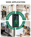 Ultra Precise Laser Distance Meter With 165 Feet Range, Dual Bubble Levels, used in various construction scenarios.
