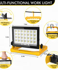 Ultra Bright 60W LED Work Light On Stand With 13ft Cord, 6000 Lumens Flood Light For Workshop, Garage Or Construction Site, Three Modes, Magnetic Base, Hook Design, Portable Outdoor Lighting For Any Job features multi-functional design with adjustable stand, magnetic base, and hanging hook.