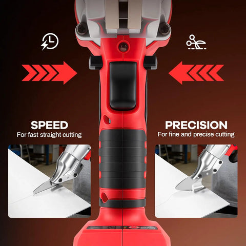 Milwaukee M18 18V Battery Cordless Metal Shear Cutter With 295 Feet Pounds Torque Power showing ergonomic handle and blade for precision cutting.