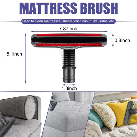 V6 Cordless Vacuum Attachment Kit Compatible With Multiple Handheld Vacuum Models Mattress Brush with dimensions.