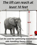 Beefed Up Heavy Duty Ceiling Mounted Garage Storage Lift System With 300 Lb Capacity, lifting a large object to 10 feet