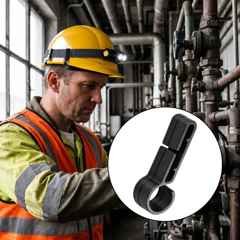 Worker in safety gear with 40 Pack Hard Hat Clips For Headlamps Secure Helmet Attachment For Cap Style Hard Hats Prevent Headlamp Slipping