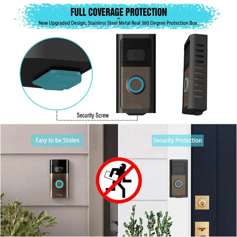 No Drill Doorbell Mount for Ring Battery Video Doorbell 2 3 4 2020 Release 2024 Release Plus Pro with Adhesive Steel Bracket Anti Theft