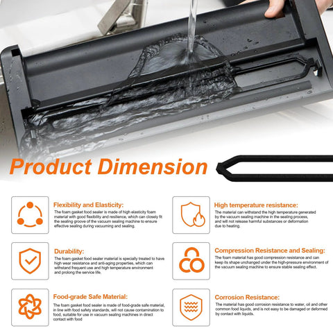 Food sealer gasket kit for vacuum sealer; foam upper and lower gaskets, 6 pieces, compatible with GERYON E2900/E2901.