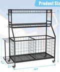 Heavy Duty Sports Equipment Garage Organizer With Ball Storage Rack Basket Hooks And Rolling Cart For Sports Gear And Toy Storage Indoor Outdoor Use Black with dimensions