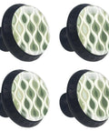 4 Pack Cabinet Knobs With Vintage Ogee Ovals In Sage Green Pattern, Crystal Glass Drawer Pulls, Dresser Knobs For Kitchen Or Closet