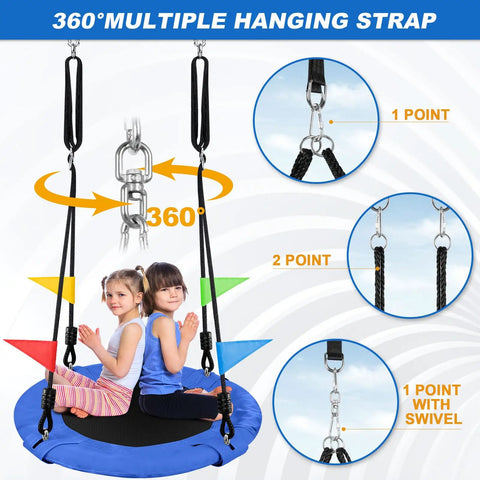 Two kids on a 24 Inch Saucer Tree Swing For Kids And Adults Heavy Duty 220Lb Capacity Adjustable Hanging Ropes 900D Oxford Platform