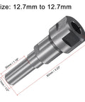 Beefy Heavy Duty Router Collet Extension Rod Converter One Half Inch To One Half Shank Adapter For Extended Cut Reach And Smooth Depth Adjustments Black Oxide Finish, steel tool with size markings.