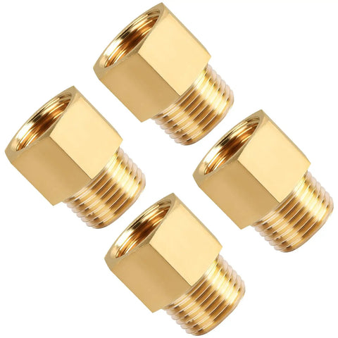 Four Pack One Half Inch NPT Brass Pipe Fittings Male To Female Adapters For Shower Heads And Plumbing DIY Friendly