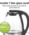 Glass Electric Tea Kettle 1 Liter 1500W Fast Boil Cordless Pour-Over With Auto Shutoff Boil-Dry Protection BPA Free