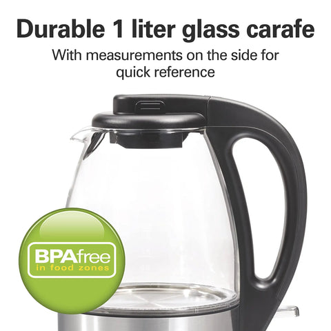 Glass Electric Tea Kettle 1 Liter 1500W Fast Boil Cordless Pour-Over With Auto Shutoff Boil-Dry Protection BPA Free
