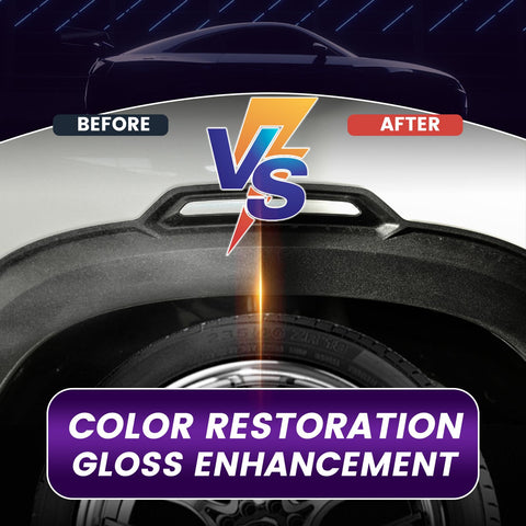 Before and after comparison of car trim using Car Plastic Restorer With Ceramic Coating For Black Trim Quick Revival For Faded Rubber