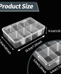 Eight Grid Plastic Storage Box With Detachable Dividers, clear hard case, measures 7.28 by 4.88 by 1.6 inches, product size display.