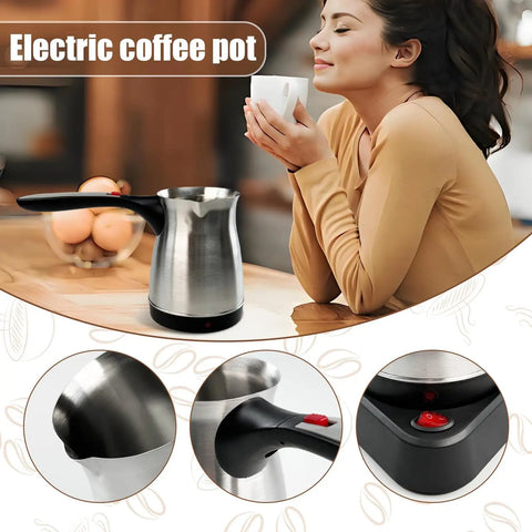 Stainless Steel 600ml 110V Turkish Coffee Pot Go-To All-In-One Kettle For Home and Travel on kitchen counter