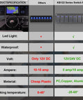 Comparison chart showing Beefy 8 Gang Waterproof Aluminum Switch Panel With 12V 24V Rocker Switches against other panel.
