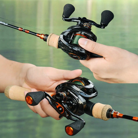 Angler holding Zephyr BFS Baitcasting Reel Drag Clicker Version for Left Hand Anglers Lightweight Carbon Fiber Core Precision Gearing