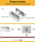 20 Pack Dope COB LED Connector 0.31in 8mm 2 Pin Transparent, 6.6ft 20AWG Extension Wires For Gapless Solderless PWM Single-Color LED Strip, Easy Press-Fit, Clear Housing, Stable Contact, Ideal For Accent Lighting. Transparent 8mm COB strip connector with 20AWG wires, lock and contact points