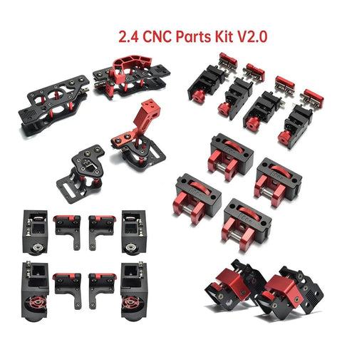 Advanced Premium Heavy Duty Full Cnc Parts Kit Aluminum Alloy Frame For 3D Printer Mods detailed parts showing robust black and red components.