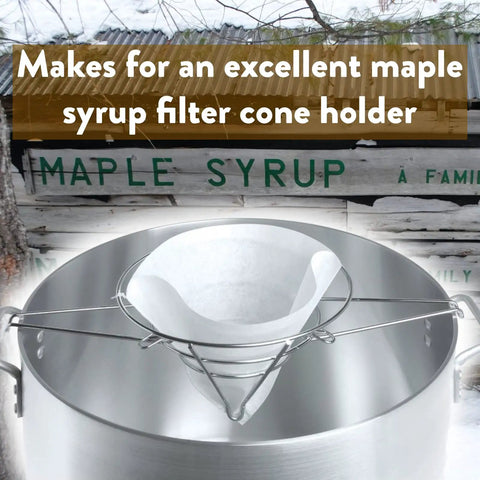 Fryer Oil Filter Stand With Folding Arms That Clamps To Deep Fryers, Rugged Oil Filter Holder for Cone Filters, Maple Syrup Use