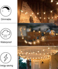 Globe Outdoor String Lights 29Ft With 15 Dimmable Plastic Bulbs Waterproof Shatterproof Patio Lights in backyard settings