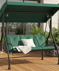 3-Person Outdoor Porch Swing Bed With Stand And Adjustable Canopy For Adults, Cozy Patio Daybed Swing in garden setting