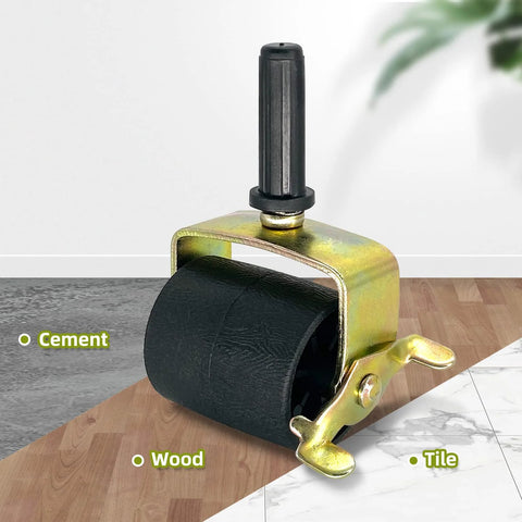 Front view of locking metal caster with black wheel, threaded stem, and zinc housing for bed frames