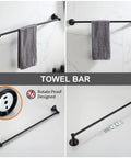 Black 4 Piece Bathroom Hardware Set With 18 Inch Or 24 Inch Towel Bar And Matching Towel Holders, Heavy Duty Stainless Steel