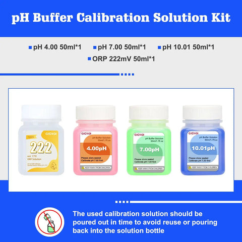 Pro Grade pH And ORP Calibration Kit with Buffers Includes pH 4.00, 7.00, 10.01 And ORP 222 mV Solutions for precise lab readings