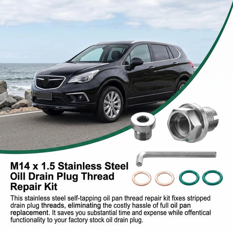 Upgrade Your Ride With This Heavy Duty M14x1.5 Piggyback Oil Drain Plug Made From Stainless Steel That Fixes Oversized Threads And Stops Leaks Like A Boss For Any Car Or Truck Engine Repair Job. M14 x 1.5 stainless steel oil drain plug thread repair kit with washers and wrench