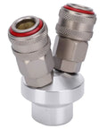 Two Way Connector Chrome Plated Pneumatic Quick Coupler With Self Locking Mechanism for air tools, G1/4in thread, carbon steel body visible