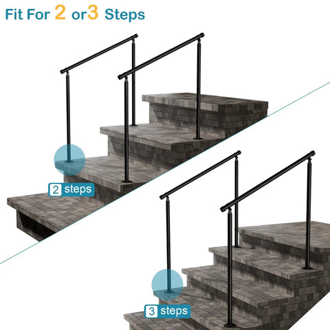 Two Pack Outdoor Stair Handrails For Three Steps, Wrought Iron Deck Railing With Installation Kit, Rust Resistant, Heavy Duty Support Up To 500 Lbs, Fits Concrete Steps And Exterior Stairs, Rock Solid And Built To Last