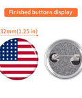 Finished 32mm round badge with American flag design and metal back for 500 Sets Blank Metal Button Making Supplies Badge Parts.