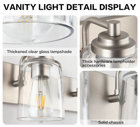 32 Inch Chrome Vanity Light Fixture Over Mirror With Crystal Glass Globes, Vintage Gloss Finish, detail display