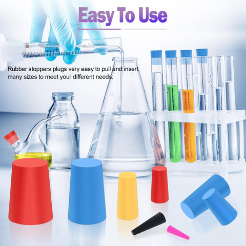 40 Piece High Temp Silicone Rubber Stoppers Set With 8 Sizes Tapered Plugs Color Coded for Masking