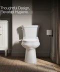 No Fuss Easy Install Bidet Toilet Seat M250 With Manual Adjustable Spray Quiet Close Lid Prevents Slamming White Elongated Seat With Quick Release Hinges Custom Water Pressure And Spray Position For Comfortable Clean installed on a white toilet in a modern bathroom